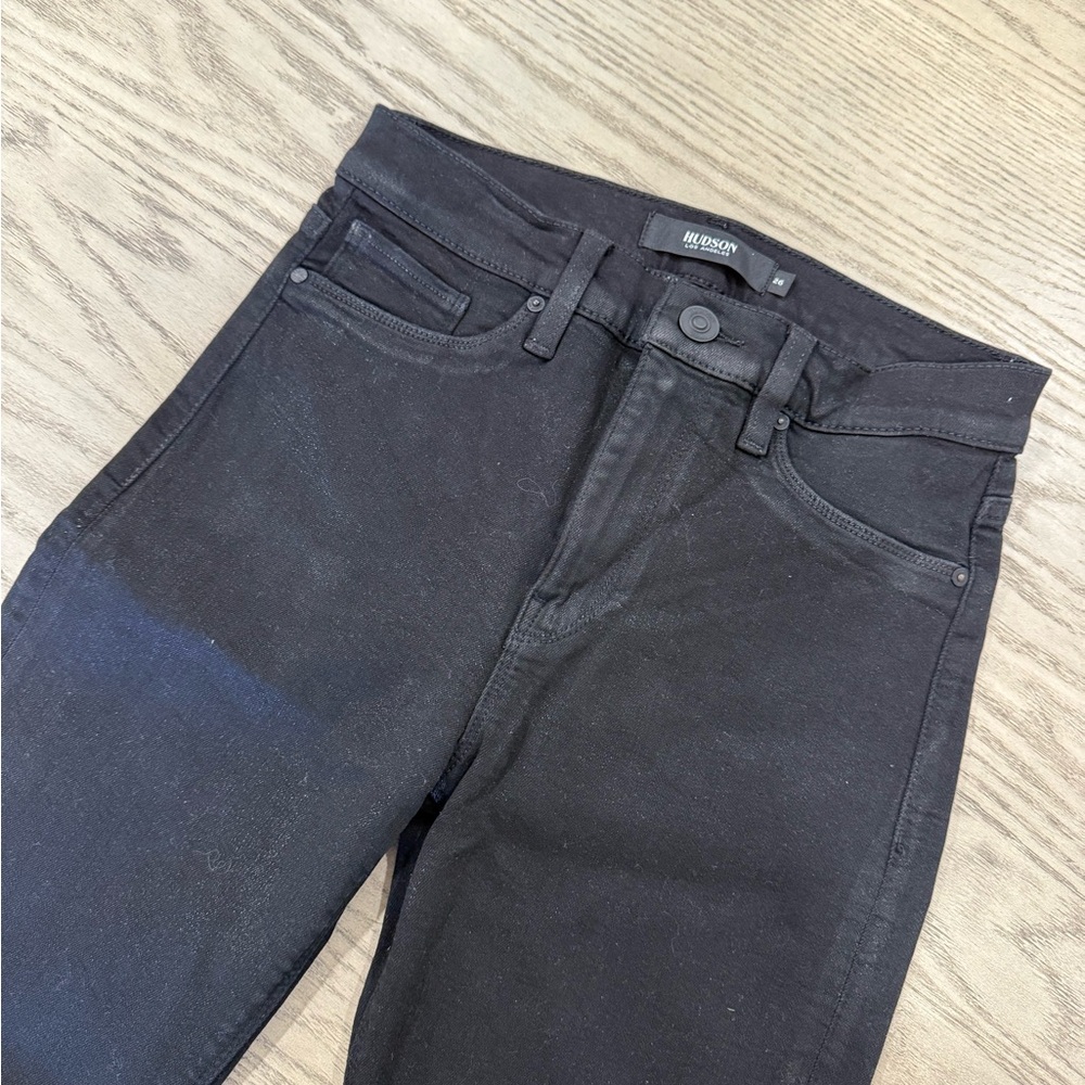 Hudson Barbara Black Shimmer High Rise Skinny